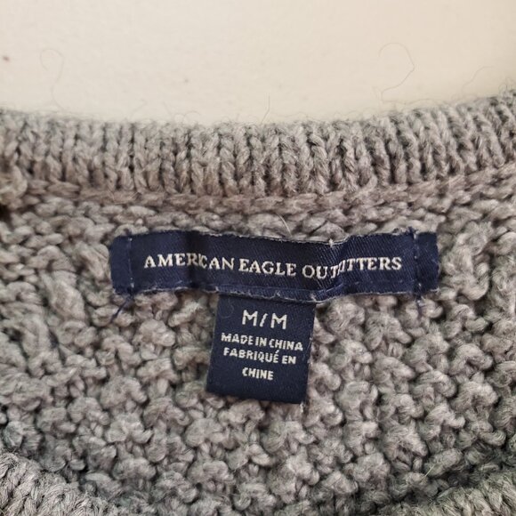 AMERICAN EAGLE SZ M Womens Cotton/Wool Blend Diamond Pattern Knit Sweater Gray - Picture 4 of 11